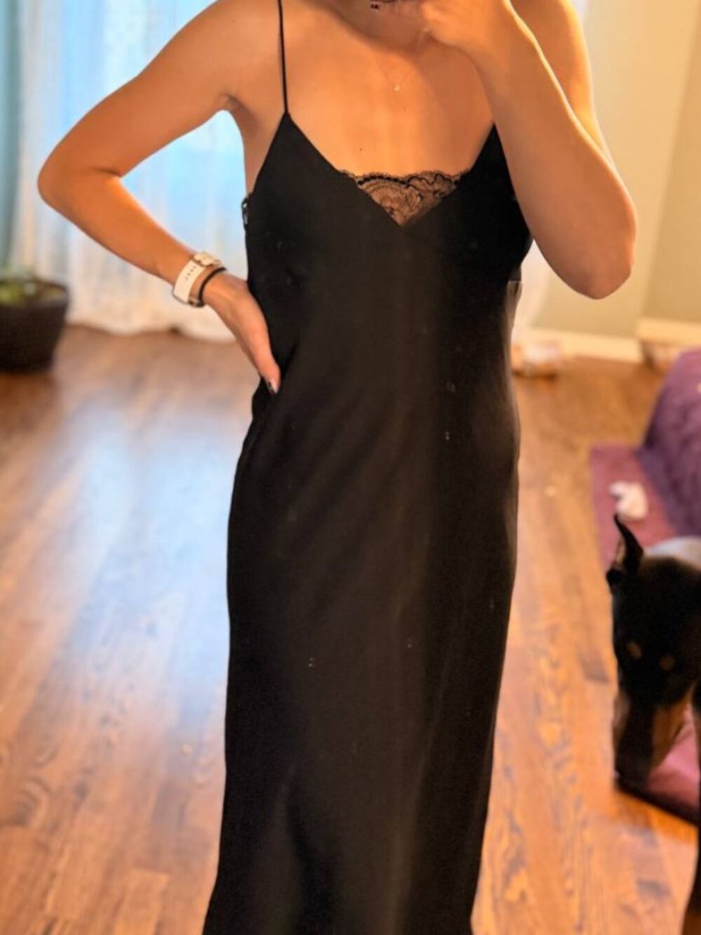 Wilfred Free Aritzia Black Lace-Trim Only Slip Midi Dress